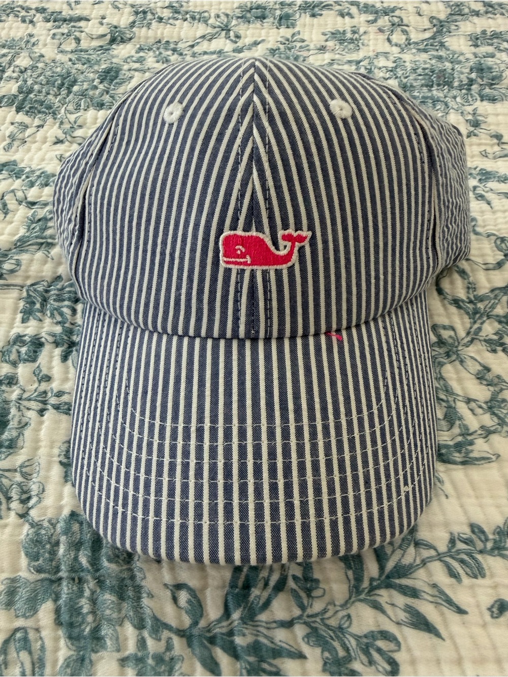 Vineyard Vines Navy & White Striped  Hat with Pink Whale Logo